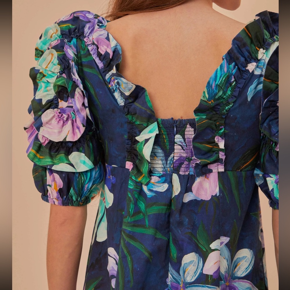 NWT FARM Rio Floraline Ruffle Short Sleeve Midi Dress - Picture 5 of 6